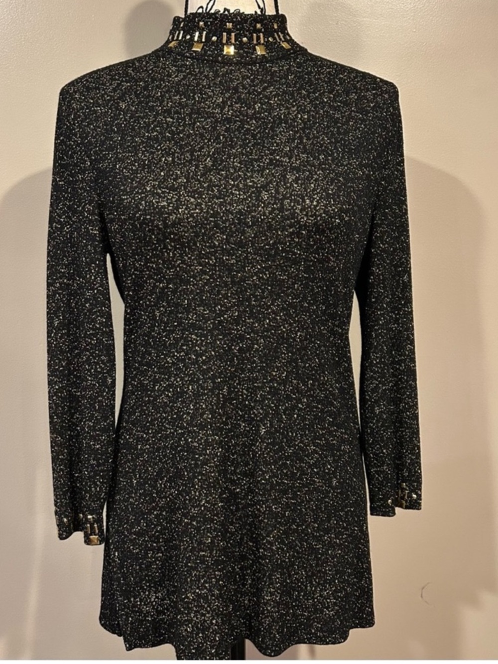 Black Metallic Sparkle Long Sleeve Tunic
